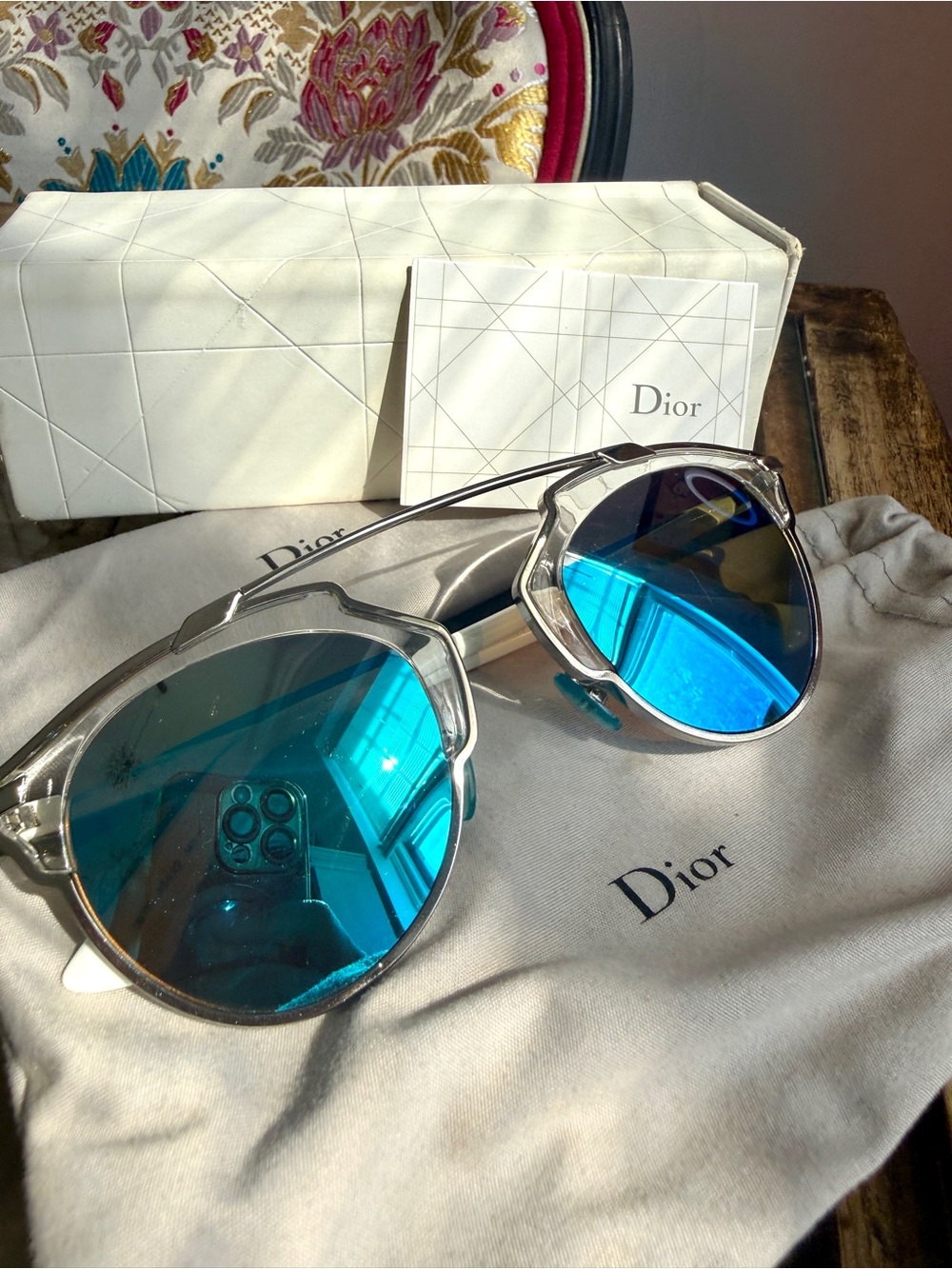Authentic Dior So Real Blue Mirror Lens and Silver Metal Sunglasses - Like New